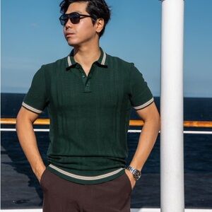 Express Green Modern Prep Short Sleeve Sweater Polo